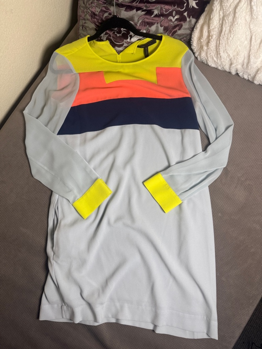 BCBGMaxAzria Colorblock Mini Dress in Yellow, Orange, Navy, Gray